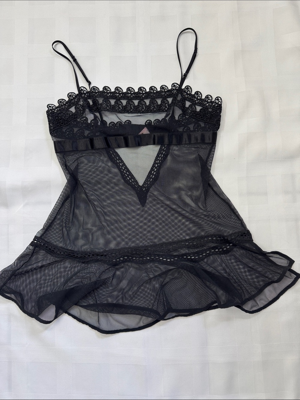 Victoria's Secret Black Sheer Lace-Trim Babydoll Chemise
